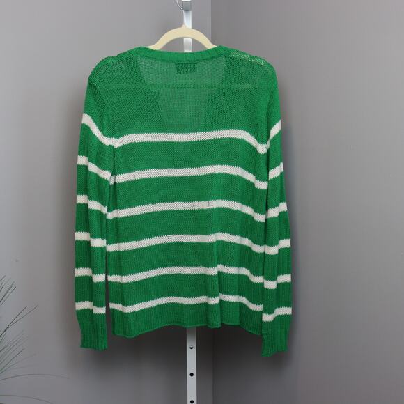 Wooden Ships by Paola Buendía Green Striped Open Knit Sweater Size M/L - Picture 2 of 4